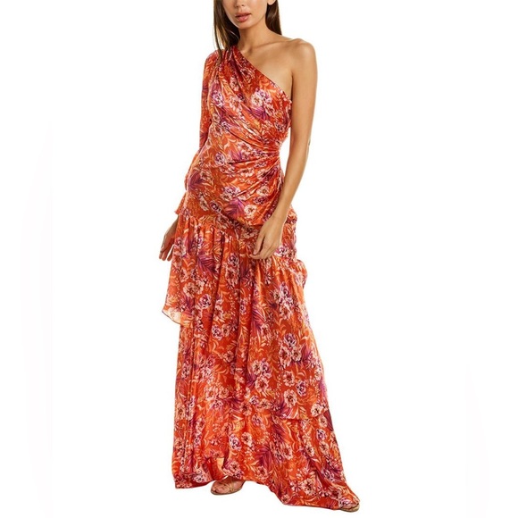 AMUR Dresses Amur Womens Orange Israella Silk Maxi Dress Poshmark